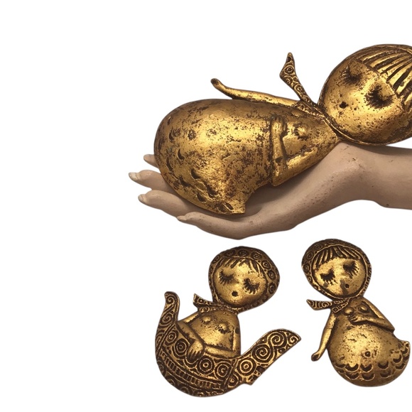 Vintage Burwood Style Gold Tone Wall Plaques – Cute Mid Century Modern Girl - Picture 13 of 15